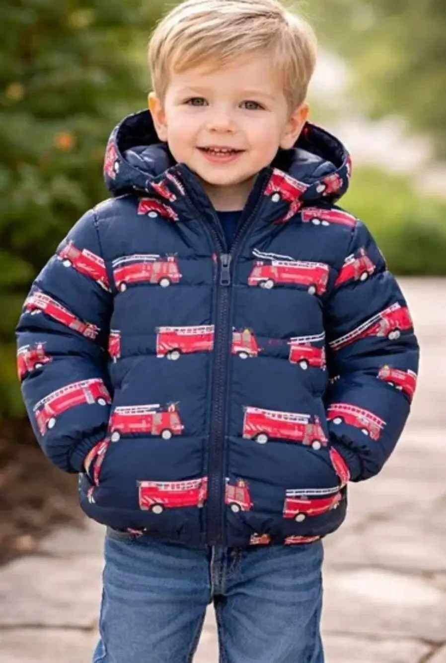 Children's Place Firetruck Puffer Coat Jacket Baby Toddler Boys 18-24 Months